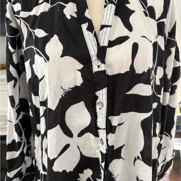 Cynthia Rowley 100% Linen Black and White Floral Women's Dress - Picture 2 of 7